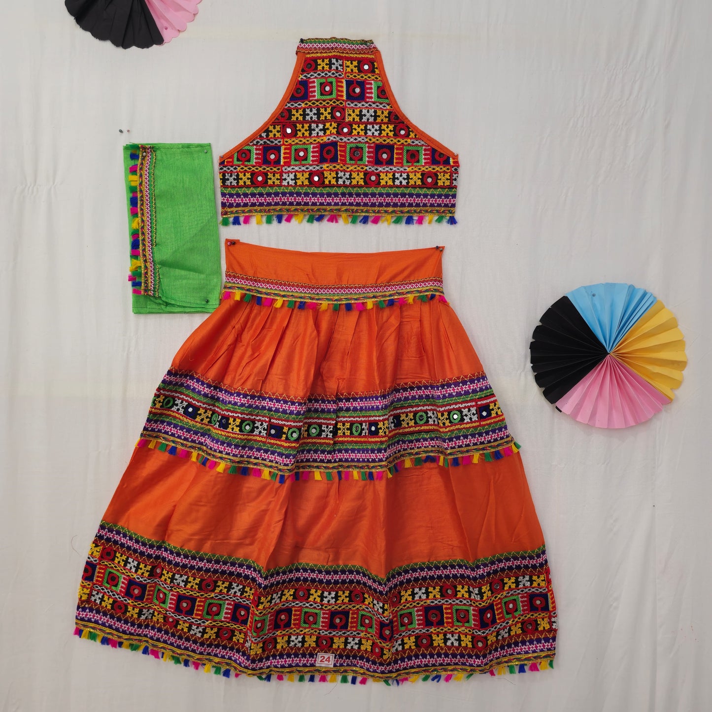 Girls - Sleeveless Center Border 3 Patta Chaniya Choli