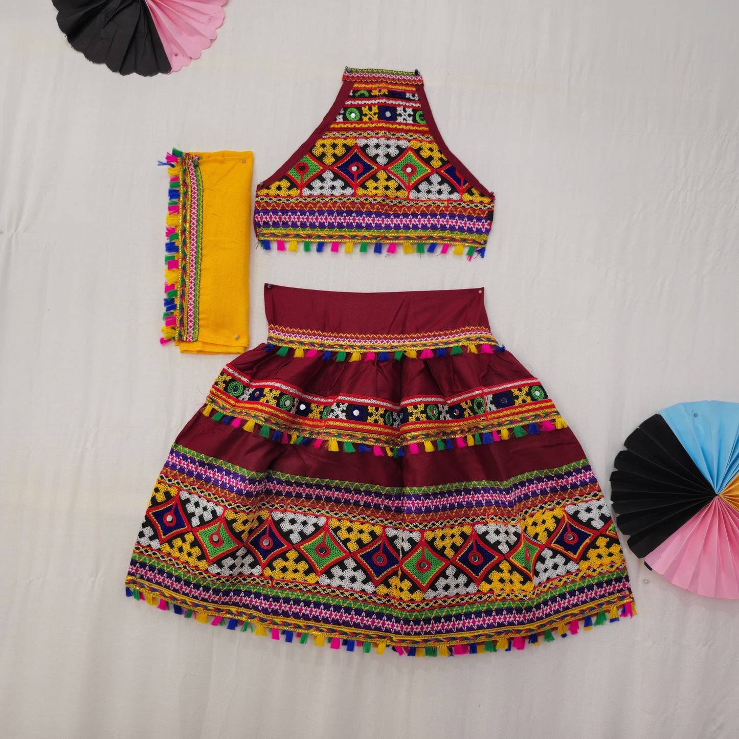 Girls - Sleeveless Center Border 3 Patta Chaniya Choli