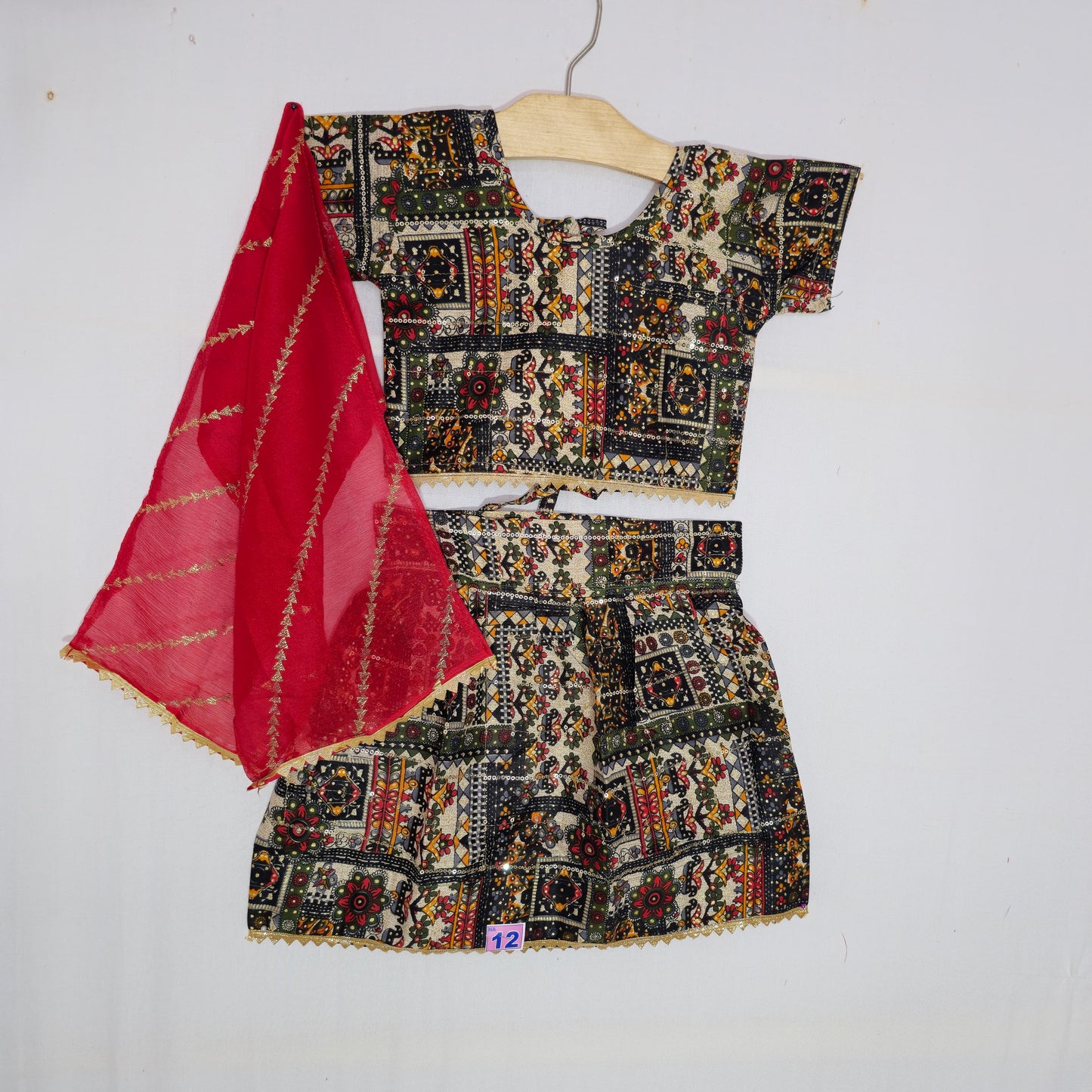 Girls - Printed Sequence, Kalamkari Silk Lahenga