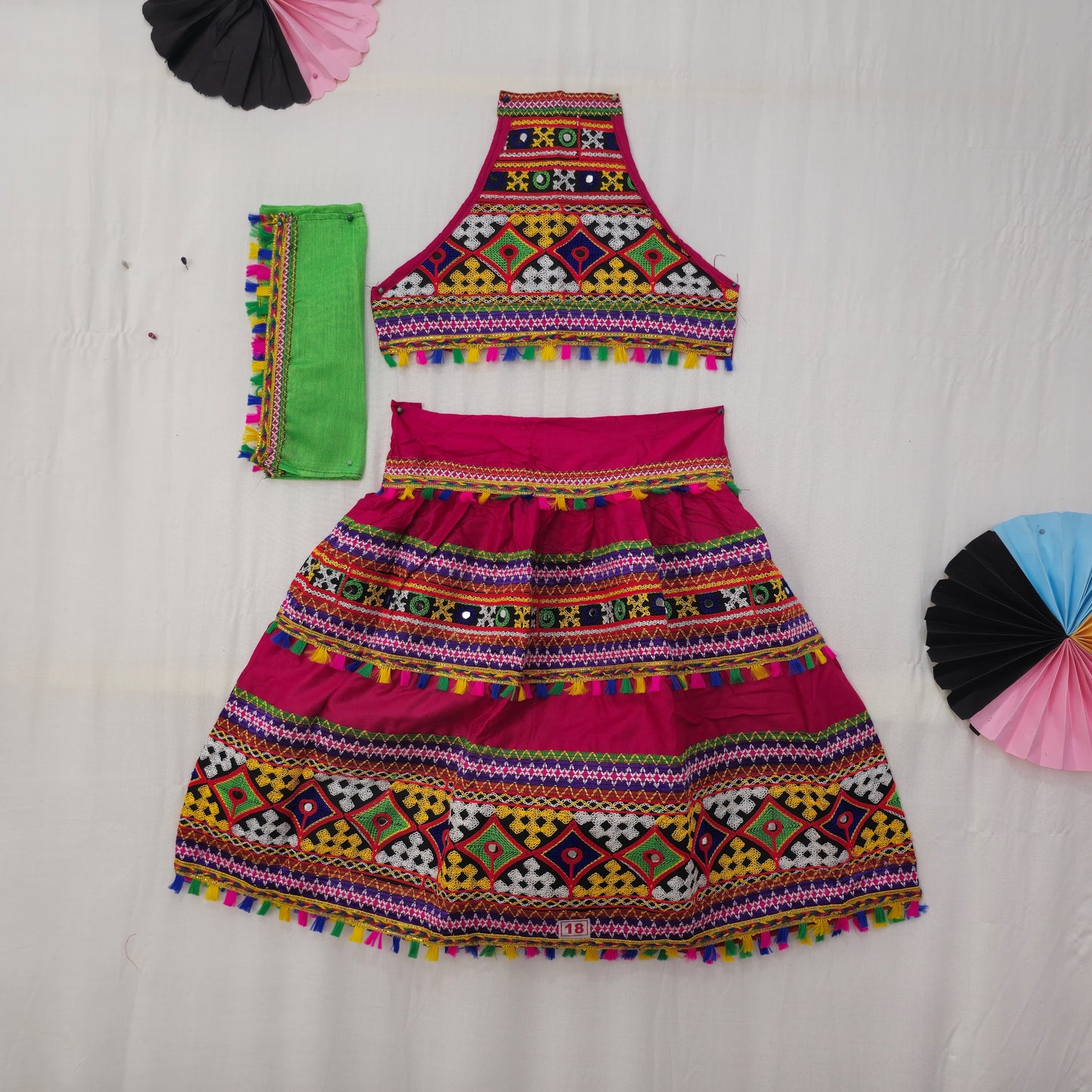 Girls - Sleeveless Center Border 3 Patta Chaniya Choli