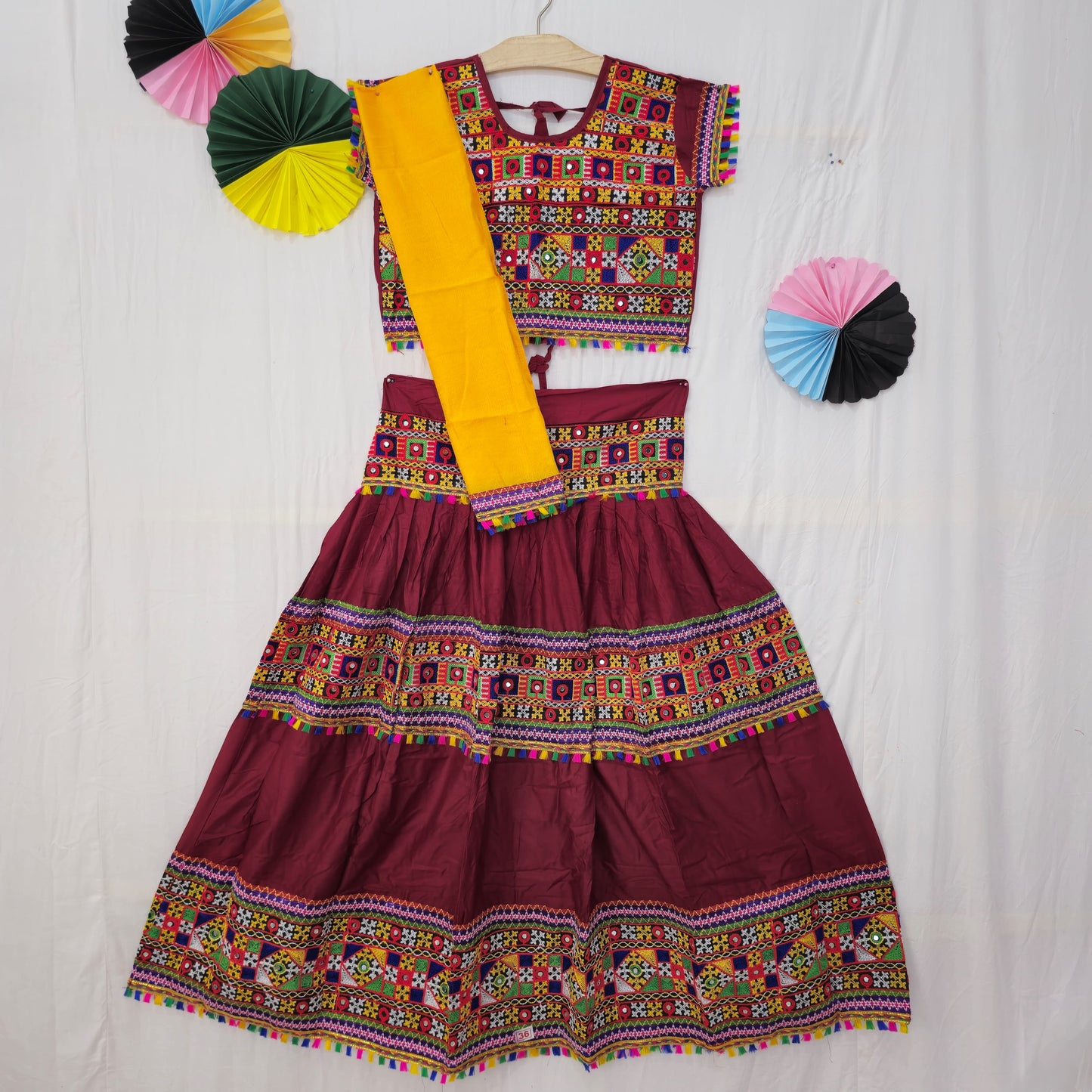 Girls - Center Border 3 Patta Plain Chaniya Choli