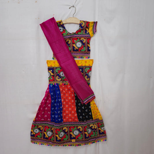 Girls - 3 Dot Bandhani Multi Column Patta Chaniya Choli