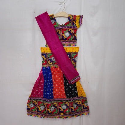 Girls - Multicolour 2 Meter Gher Bandhani Cotton Chaniya Choli