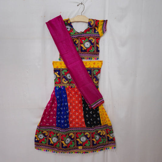 Girls - Multicolour 2 Meter Gher Bandhani Cotton Chaniya Choli