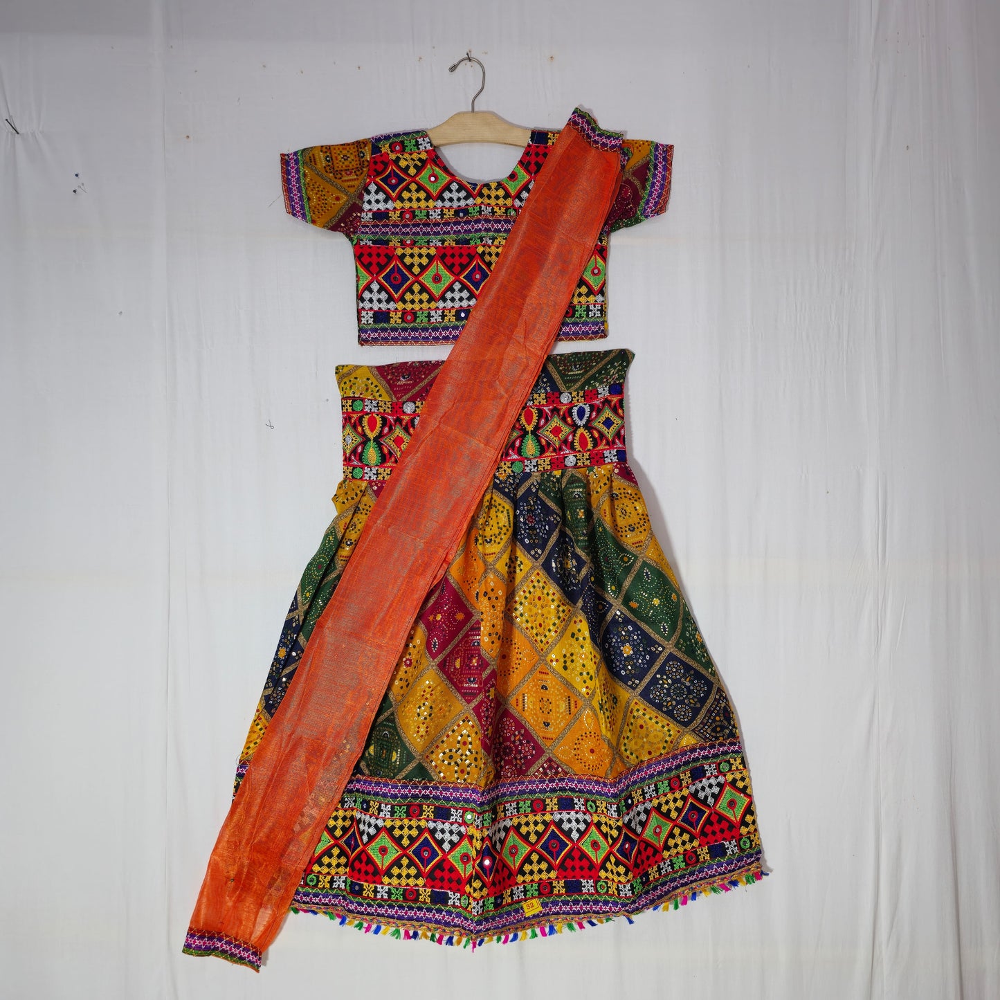 Girls - Multicolour Square Bandhani Chaniya Choli