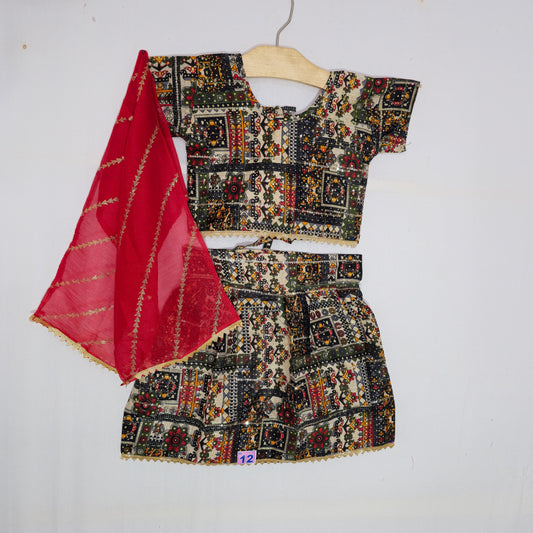 Girls - Printed Sequence, Kalamkari Silk Lahenga