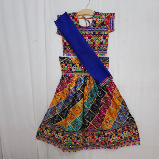 Girls - Multicolour Square Bandhani Chaniya Choli